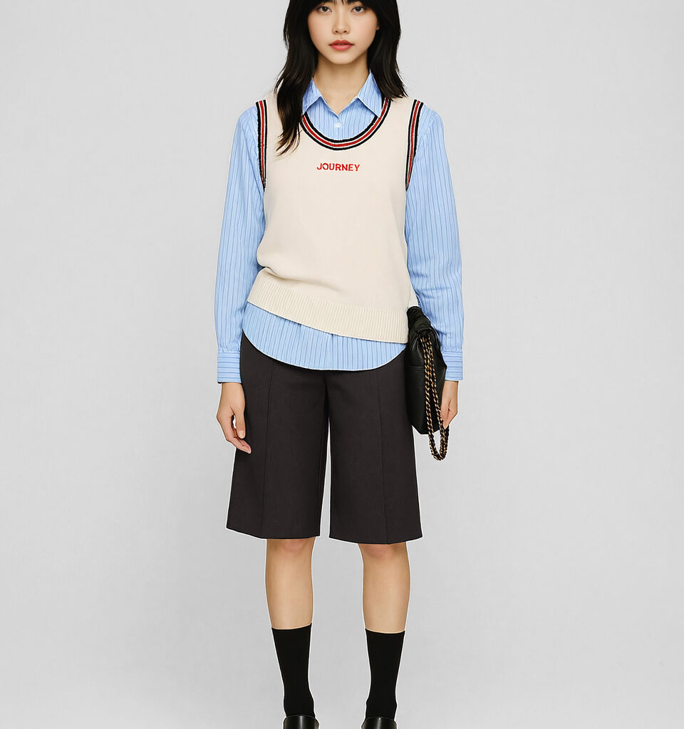 Cream knitted tank top with text - null - Branco Nata | Sisley K image number 1